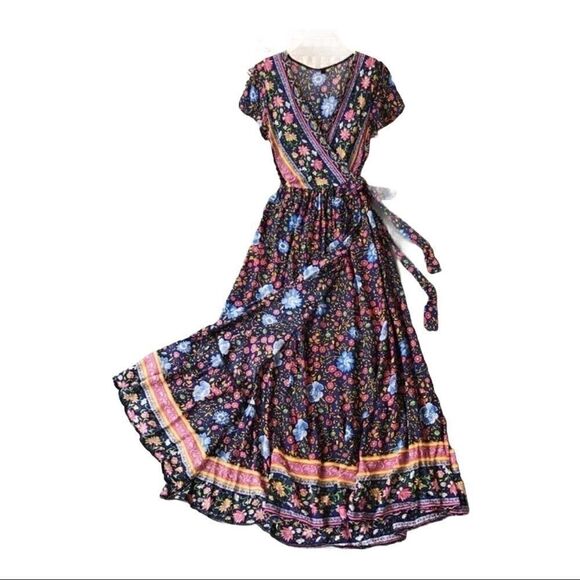 Bohemian Floral Tribal Print Maxi Dress Blue - Picture 3 of 9